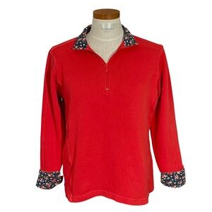 Orvis 1/4 Zip All Cotton Sweater Sweatshirt Floral Lined Collar and Cuffs SzM